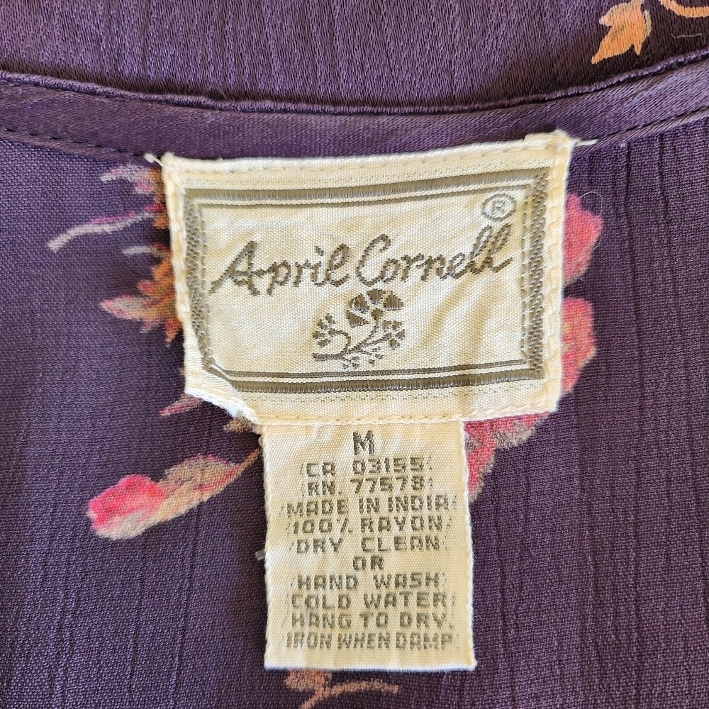 April Cornell Deep Plum 90s Floral Cottagecore Prarie Coquette Flirty Dress M - Picture 7 of 7